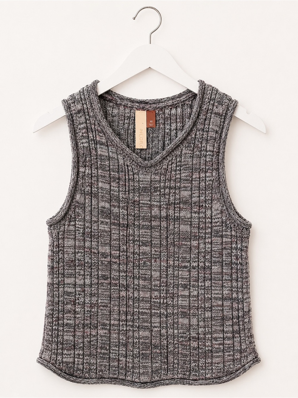 Pilcro Anthropologie Silk Blend Ribbed Sweater Tank XS Gray Marled